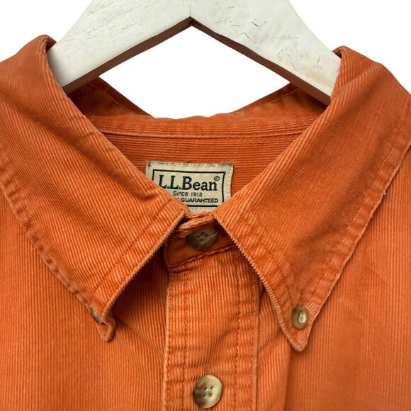 L.L BEAN Mens Corduroy Shirt XL Tall 100% Cotton Orange Long Sleeve Button up Vi - Picture 4 of 9